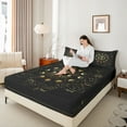 thumbnail image 4 of Homewish Boho Life Tree Full Size Sheets for Teens, Black Gold Galaxy Bed Sheets, Psychedelic Constellations Sheet Sets, Microfiber Bedroom Decor, 4-Piece, 4 of 7