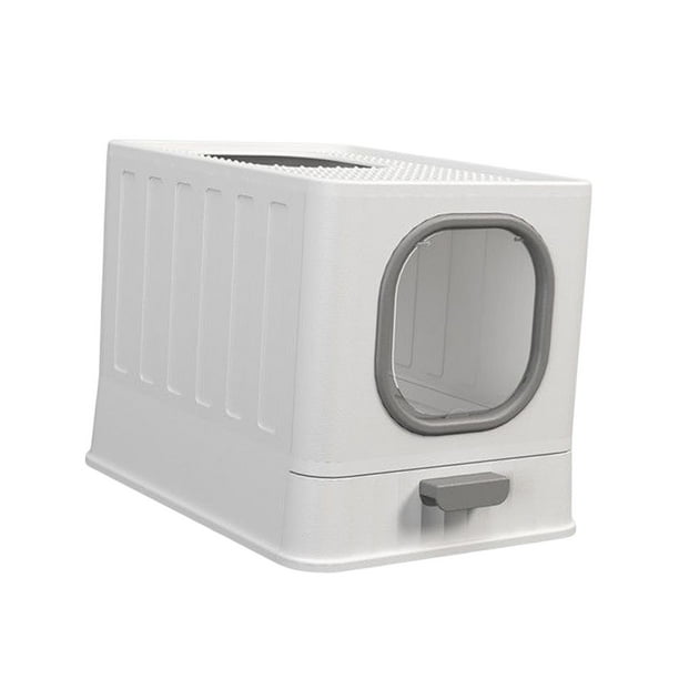 Arenero para gatos de alta capacidad, inodoro cerrado con cuchara, gran espacio, anti Gris