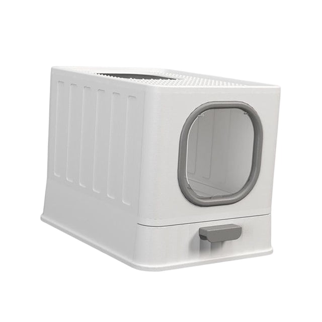Arenero para gatos de alta capacidad, inodoro cerrado con cuchara, antisalpicaduras, Gris