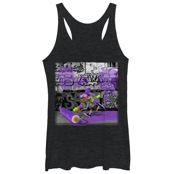 Women's Nintendo Splatoon Inkling Graffiti Racerback Tank Top Black Heather X Large