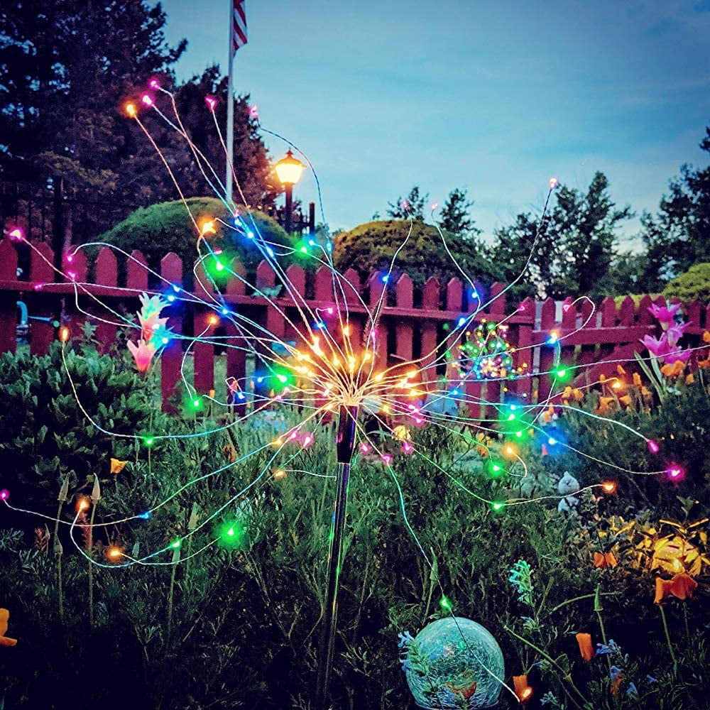 Outdoor Solar Garden Lights 120 LED Solar Powered Decorative Stake Landscape  Light DIY Flowers Fireworks starburst Pack(Mulit-Color）