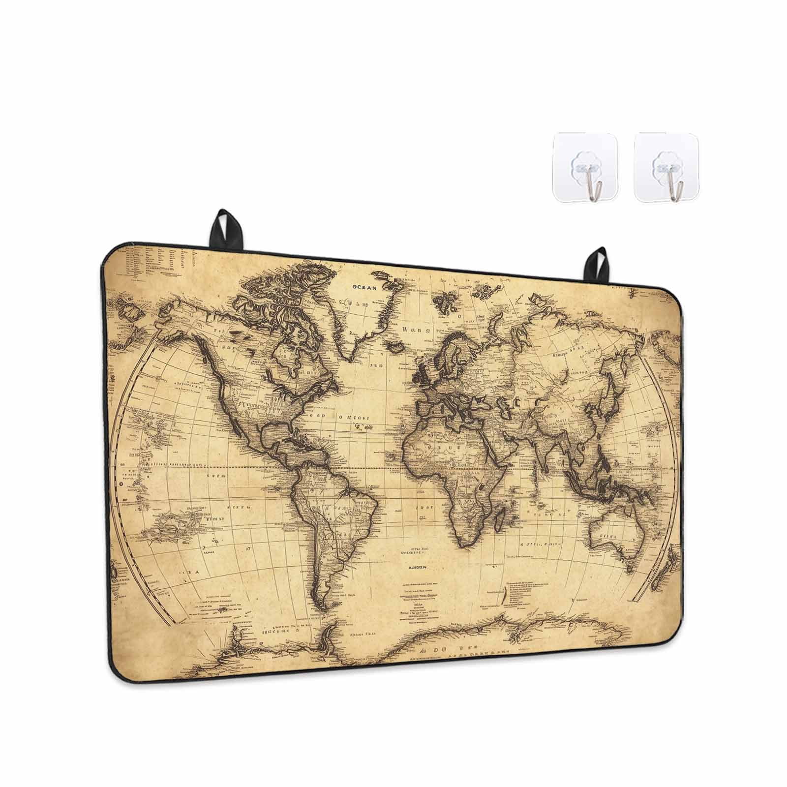 Beige Map Stove Top Cover for Electric Stove, Heat-proof & Non Slip Glass Top Stove Cover Protector, Retro Farmhouse Abstract Illustration Art Kitchen Flat Cooktop Rubber Mat 24x21 Inches
