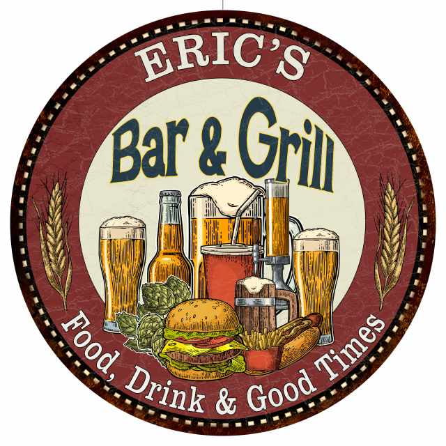 ERIC'S Bar and Grill Round Metal Sign Kitchen Wall Decor 100140020055 