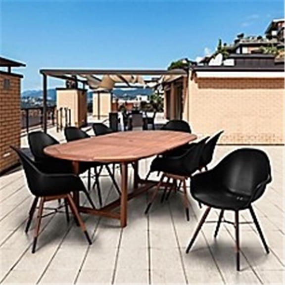 Amazonia BT359-8CHAMBLK Charlotte 9 Piece Extendable Rectangular Patio Dining Set, Black