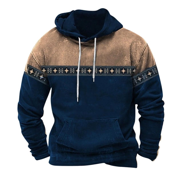 Meichang Chandail à Capuchon Géométrique Aztèque Ethnique Western pour Hommes, Chandail à Capuche Graphique de Cowboy pour Hommes, Hauts Décontractés à Manches Longues, Chandail de Rue