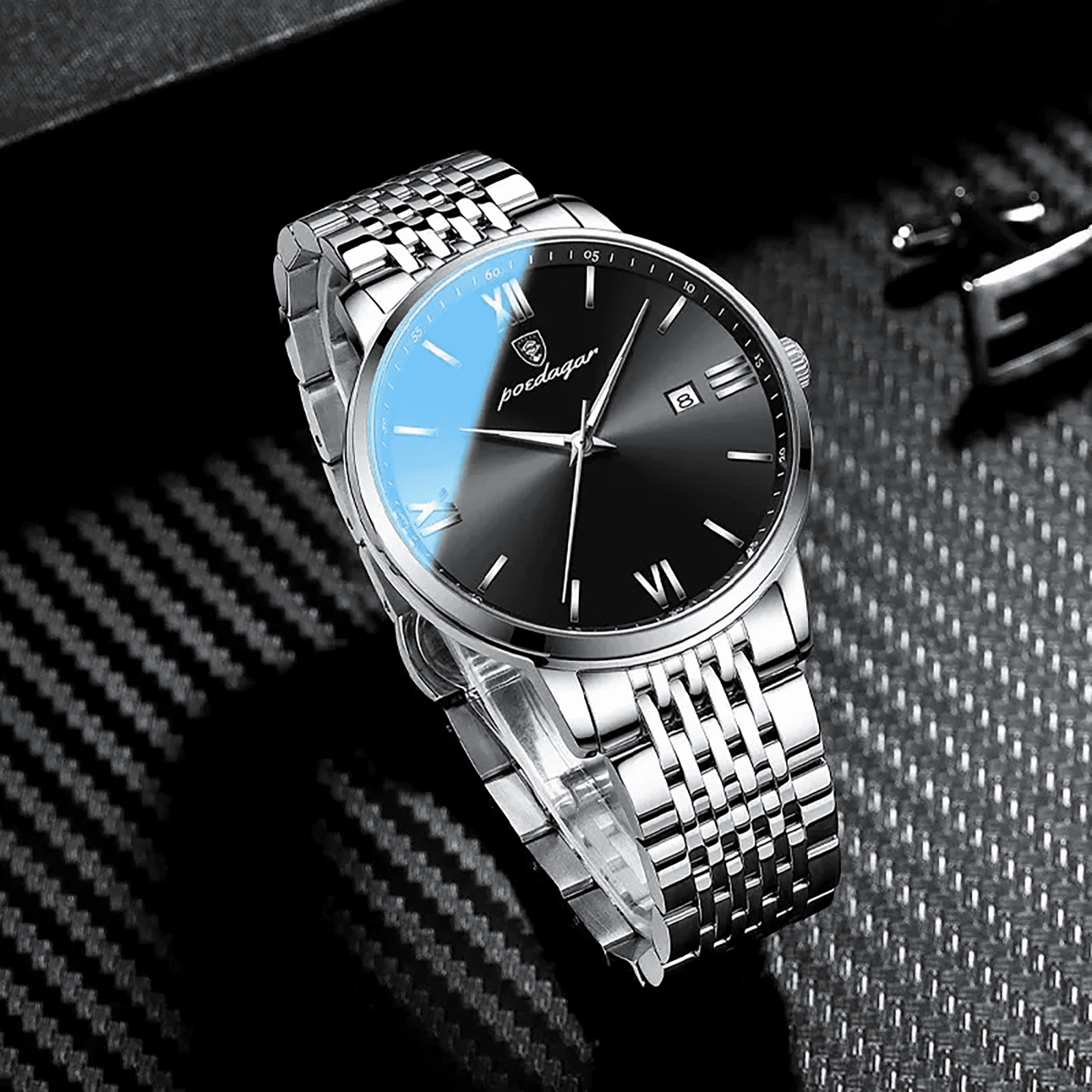 Men's Elegant Silver Watch Set, Waterproof Analog Chronograph, Comes in Gift Box, Perfect for Valentine's Day or Christmas