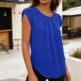 thumbnail image 4 of Olyvenn Women's Summer Lightweight Chiffon Casual Top, Round Neck Solid Short Sleeve Loose Daily Office Blouse Blue S, 4 of 8