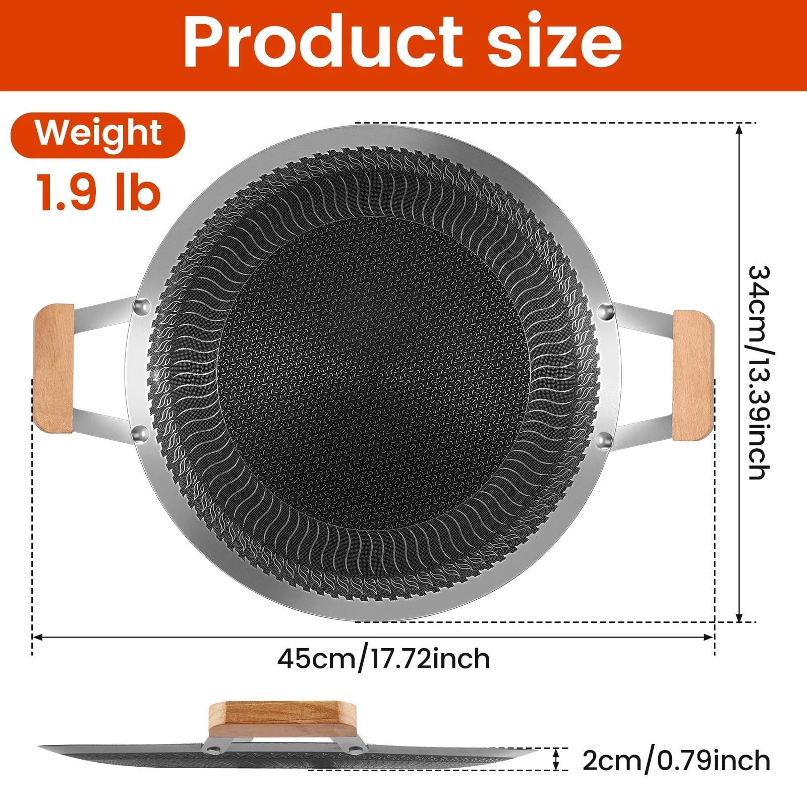 TEAFIRST BBQ Grill Pan, Stainless Steel Round Grill Pan with Handle, Griddle Pan for Camping Outdoor