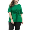 thumbnail image 3 of MODA NOVA Juniors' Plus Size Short Sleeves Knot Front Peplum Top Green 3X, 3 of 6