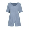 thumbnail image 3 of VIWORLD Women's Solid Color Casual Short Sleeve Romper, V-Neck Summer Jumpsuit with Pockets Sky Blue，S, 3 of 17