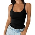 thumbnail image 3 of Womens Tank Tops Summer Sleeveless U Neck Ribbed Knit Basic Slim Going out Cami Tee Shirts,Black,Size L, 3 of 6