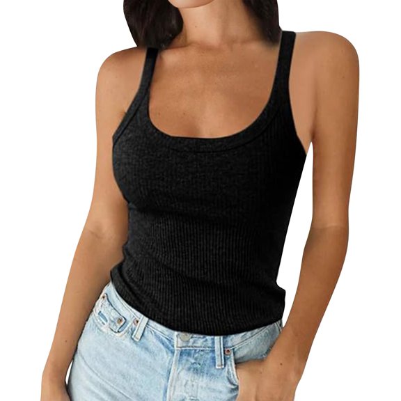 LoTiSee Women's Scoop Neck Ribbed Tank Top – Sleeveless Fitted Basic Camisole for Summer, Office & Casual Layering