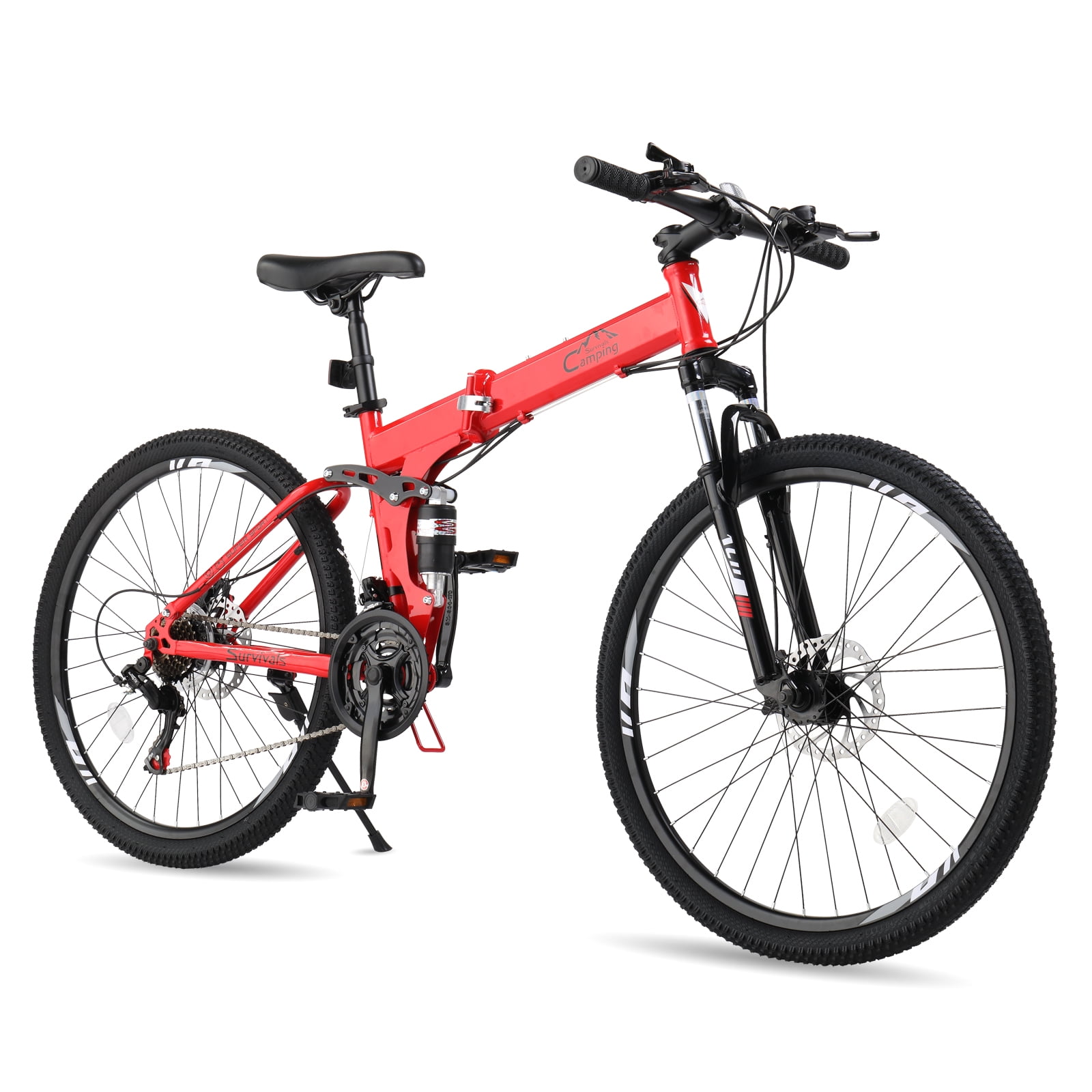 UBesGoo 27.5in Folding Mountain Bike Shimano 21-Speed with Disc Brakes, Red
