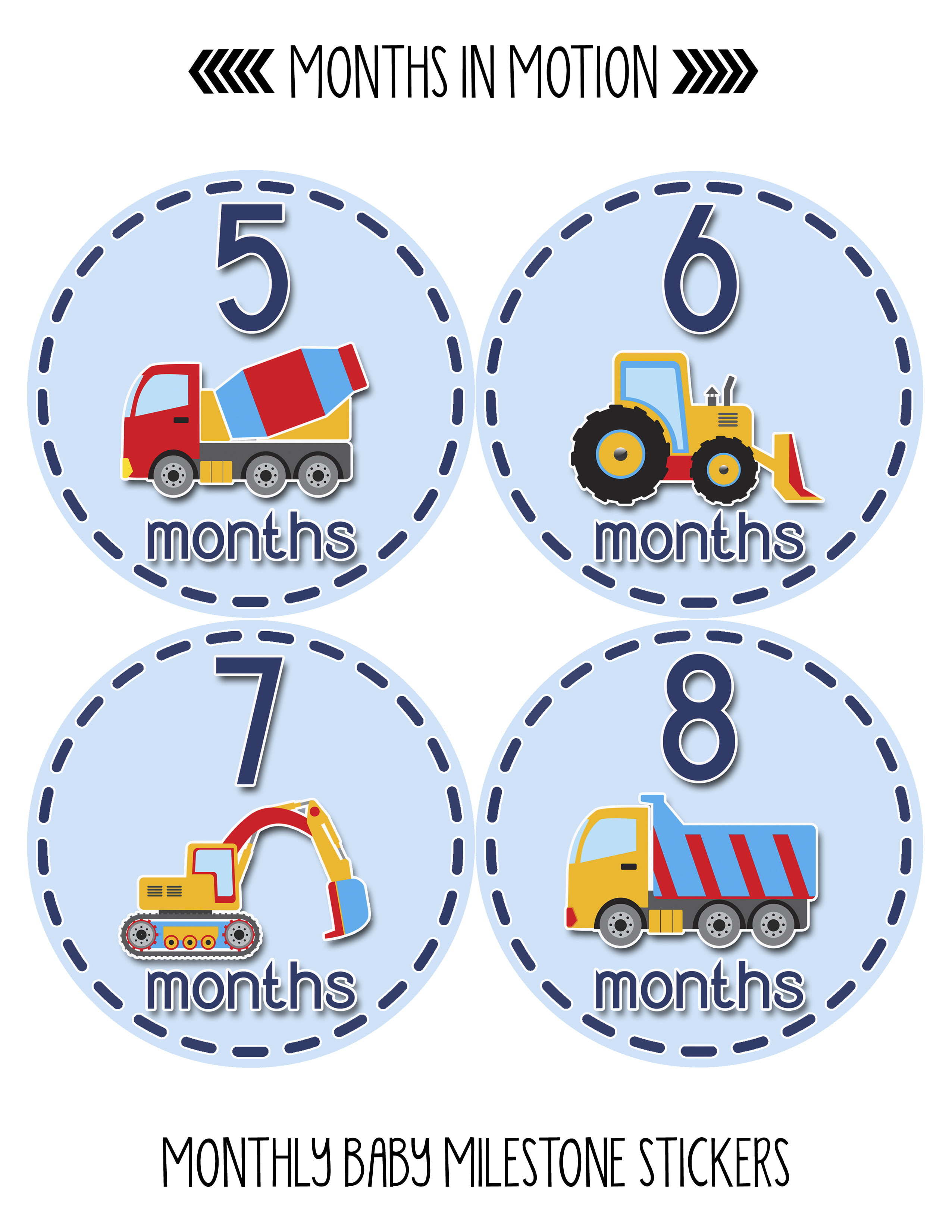 Construction monthly stickers Baby Boy Month stickers Baby boy Shower gift  Baby Monthly  stickers Infant Milestone stickers Tractors truck