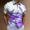 thumbnail image 2 of Purple Butterfly Men Zipper T-shirt Summer Casual Short Sleeve T-shirt Top, 2 of 7