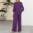 thumbnail image 3 of 2 Piece Sets for Women 3/4 Sleeve V Neck Button Top Wide Leg Pant for Casual Daily Lounge Wear with Pockets, 3 of 4