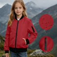 thumbnail image 2 of SGFCWSX Girls Bomber Jacket Zip Up Lightweight Water Resistant Pockets Casual Windbreaker Coat Red Size 7, 2 of 9