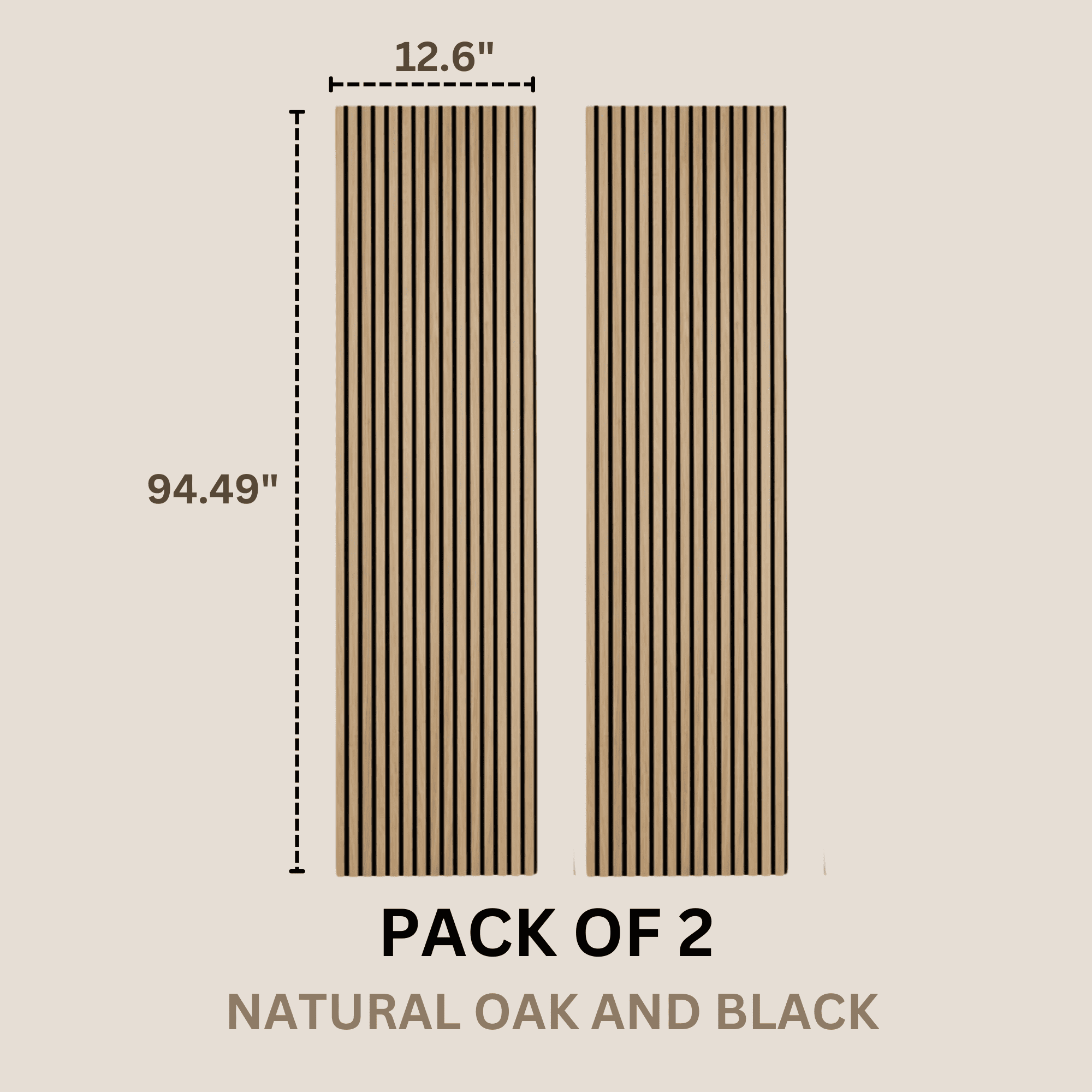 onncom Natural Oak and Black Luxury Wood Veneer Acoustic Wood Wall Slat Panels Soundproof 94.49" x 12.6" (2 Panels Per Box)