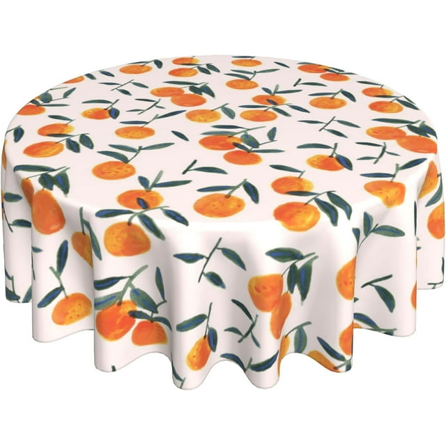 Orange Tablecloth Round 60 Inch Waterproof Polyester Washable Circle Fruit Table Cloth Table Cover for Kitchen Dining Room Indoor Outdoor Picnic Patio Party
