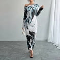 thumbnail image 4 of MORTTIC Women's Off-Shoulder Floral Print Bodycon Stretchy Party & Casual Long Sleeve Maxi Dress Black & Light Blue，XL, 4 of 7