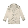 thumbnail image 4 of Fgnfyis Comfortable Womens Satin Silk Button Down Pajamas Sets Solid 2 Piece Family Sleepwear Loungewear Long Sleeve Silk Nightwear for Women Beige M, 4 of 8