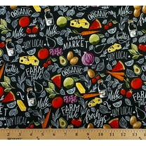 Cotton Farmers Markets Harvests Vegetables Fruits Multicolor Cotton Fabric Print by the Yard