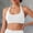 White, variant on Women's Wide Strap Halter Sports Bra Seamless Ribbed Impact Padded Workout Gym Bra, Beige L