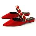 thumbnail image 3 of YDN Women Graceful Pointed Clossed Toe Slip On Mules Chain Strap Low Heel Sandals Casual Dressy Indoor Shoes Size 10 Red, 3 of 5