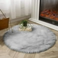 thumbnail image 2 of Mucky Cat Round Rug,Small Circle Faux Sheepskin Fur Rug Fluffy Boho Plush Rug Cute Furry Rugs for Bedroom Cushion Home Decor,Machine Washable,Light Gray,28"., 2 of 7