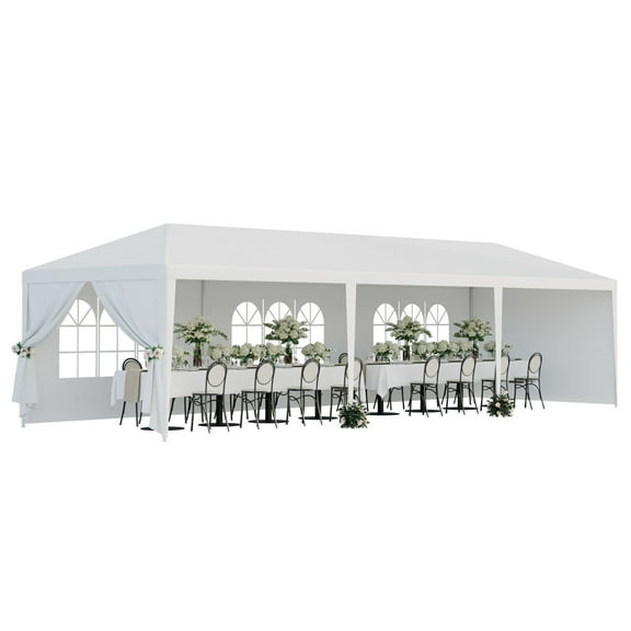 Wqmh 10' x 30' Outdoor Waterproof Gazebo Canopy Tent with Removable Sidewalls and Windows Heavy Duty Tent for Party Wedding Events Beach BBQ, White