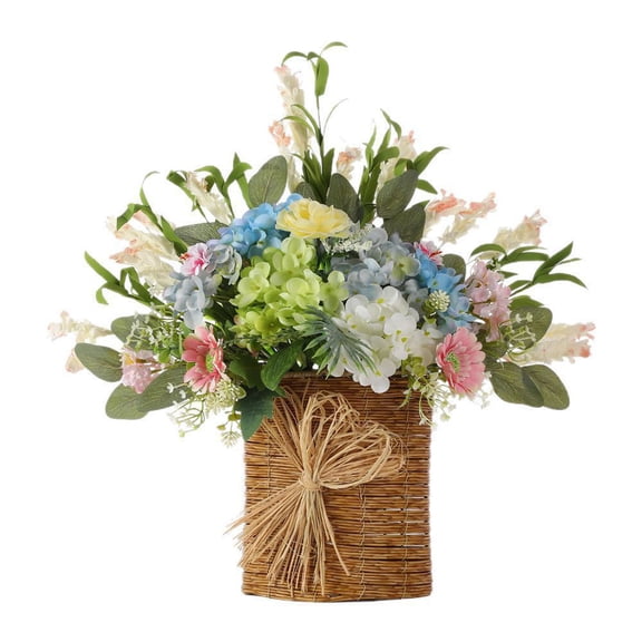 Spring Hanger Basket Wreath for Front Door 18.9" Daisy Basket Artificial Grains Green Leaves with Floral Summer Wreaths Baskets for Indoor Farmhouse Porch Entryway Wall Home Decor