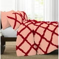 thumbnail image 3 of D.N.G. BEDDINGS 3 Piece Luxury Two Tone Diamond Ruffle Pattern Comforter Set Premium Super Soft, All Season 800 Thread Count, 100% Egyptian Cotton, Super King Size Peach-Red Color, 3 of 4