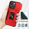 thumbnail image 3 of ELEHOLD for iPhone 14 Heavy Duty Case Shockproof Anti-Scratch with Built-in Magnetic Rotation Ring Holder Stand Case,Rugged Non-Slip Slide Lens Protector Hard Case Cover, red, 3 of 8