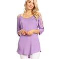 thumbnail image 6 of Made by Johnny Women's 3/4 Sleeve Hollowed Out Shoulder Top L LILAC, 6 of 6