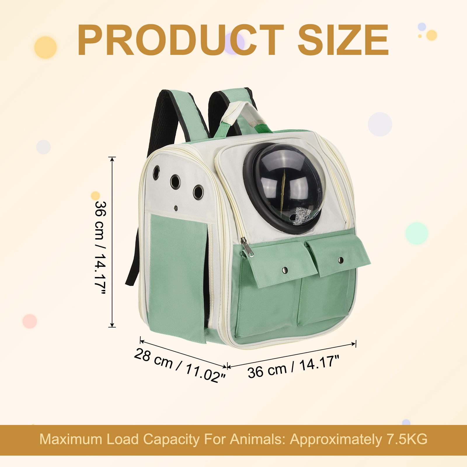 Uxcell 1Pcs 14.17" Pet Backpack Carrier Ventilated Oxford Cloth Dogs Cats Small Animals Green Intended for Hiking Camping