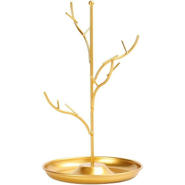 HUGFEGWE Metal Jewelry Organizer Necklace Holder Jewelry Stand, T Bar Jewelry Holder for Necklaces, Bracelets and Rings, Earring Holder,Jewelry Display Stand Rack with Marbled Base CA919-97158