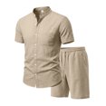 thumbnail image 6 of Maqroz 2 Piece Linen Shorts Set for Men Button Down Short Sleeve Shirt Elastic Waist Shorts Fashion Solid Casual Breathable Daily Wear with Pockets, 6 of 9