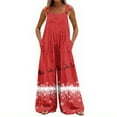 thumbnail image 6 of Women's Christmas Print Wide Leg Overalls - Strapless Tank With Pockets Casual Solid Color Onesie, Light Pink Size XXL, 6 of 7