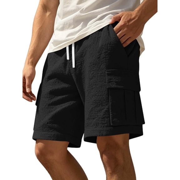 Workout Shorts Men Baeitkot Men's Solid Color Drawstring Multi-Pocket Cargo Shorts Casual Bottoms