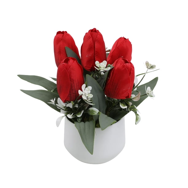 Mini tulipanes artificiales en maceta, flores falsas tipo bonsái, arreglo floral artificial realista para decoración de interiores, plástico, para escritorio, mesa o como detalle decorativo