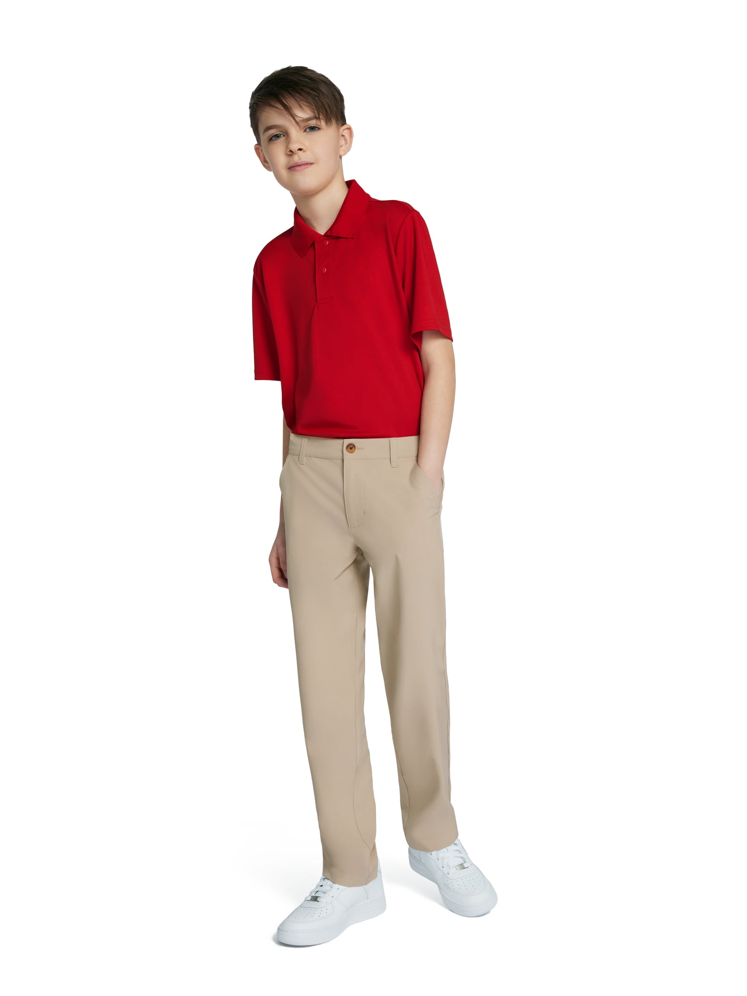 Wonder Nation Boys School Uniform Flat Front Performance Pants, Sizes 4-18 & Husky