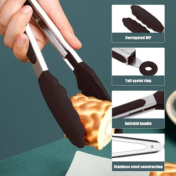 Konghyp 12-Inch Kitchen Tongs With Non-Stick Silicone Tips, Heat-Resistant To 480°F, Dishwasher Safe, Stainless Steel