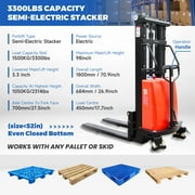 Handle Semi-Electric Pallet Stacker Load 3300lbs 98 Lift Height Forklift Adjust