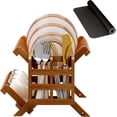thumbnail image 6 of Teak wood bowl and dish drying rack with utensil rack, 2-layer foldable bowl rack, wooden bowl rack for kitchen counter, foldable drying rack with absorbent dishwashing mat, 6 of 7
