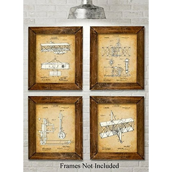 Original Wright Brothers Patent Art Prints - Set of Four Photos (8x10) Unframed - Great Gift for Pilots