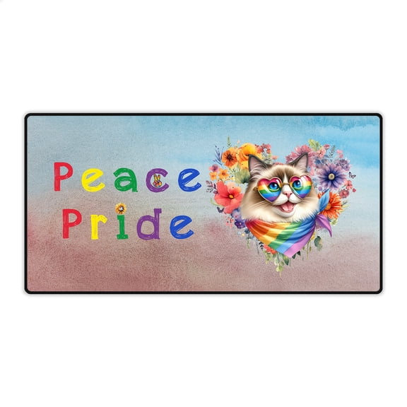 Peace Love Pride Ragdoll with Rainbow Sunglasses LGBT LGBTQ Desk Mat Full Keyboard Mouse Pad Cat Lover Kitten Owner Gifts Idea Large Mousepad - 01004