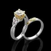 Gemstar Jewellery Engagement Ring With Band 14K Two Tone Gold Plated White Simulated