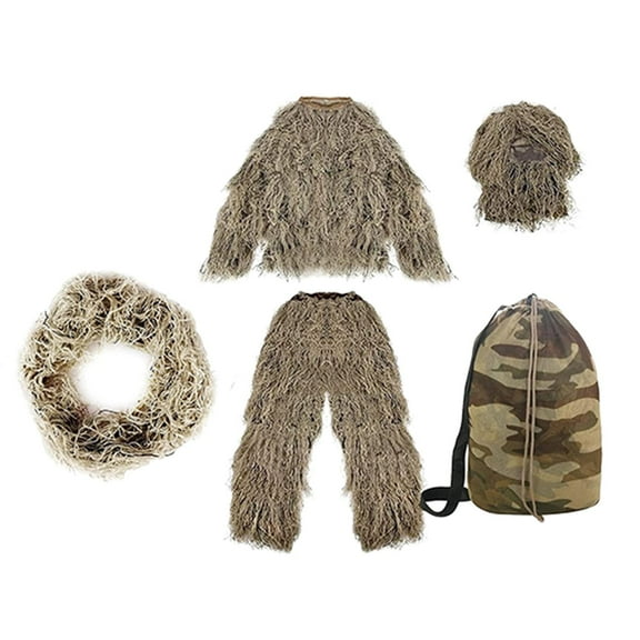 Ghillie Suit Uniform Set Breathable Jacket, Disguise with Storage Bag, Pants Hat light green