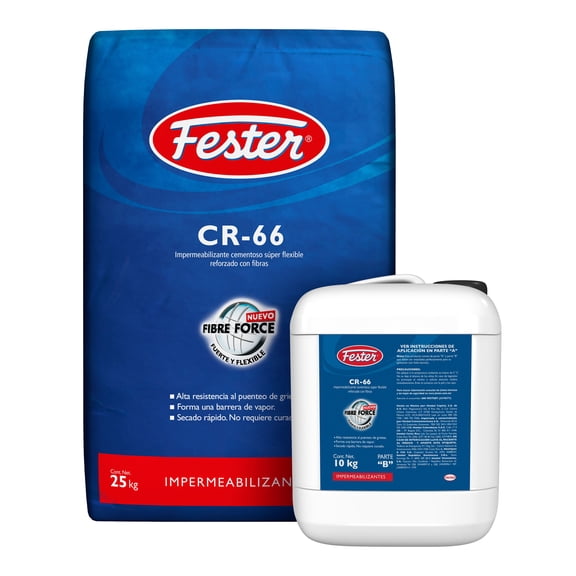 Impermeabilizante Cementoso Súper Flexible Reforzado con Fibras Fester CR-66 Fibre Force 35 KG Gris