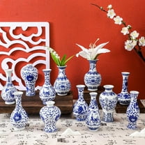 12 Pcs Porcelain Blue and White Vase Mini Chinoiserie Bud Vase Vintage Ceramic Oriental Handmade Chinese Flower Jardiniere for Home Office Shelf Table Centerpieces Christmas Decor(Classic)
